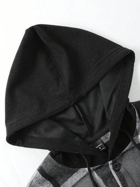 Manfinity CasualCool قميص جاكيت برقبة هودي بأكمام طويلة وجيب واحد من الفلانيل المخطط، مريح للرجال، مناسب للخريف/الشتاء، مناسب للعطلات والحفلات والمكتب والمواعدة، بتصميم بسيط ومتعدد الاستخدامات، أنيق وعصري بطراز كلاسيكي، مناسب للارتداء الشخصي أو كهدية