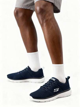 Skechers أحذية رياضية كاجوال للرجال بنعل إيفا، خفيفة الوزن ومريحة، مناسبة للارتداء اليومي والسفر، باللون الأزرق الداكن