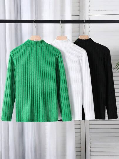 SHEIN 3 قطع تيشيرتات كاجوال طويلة الأكمام بياقة عالية مريحة للمراهقين الذكور