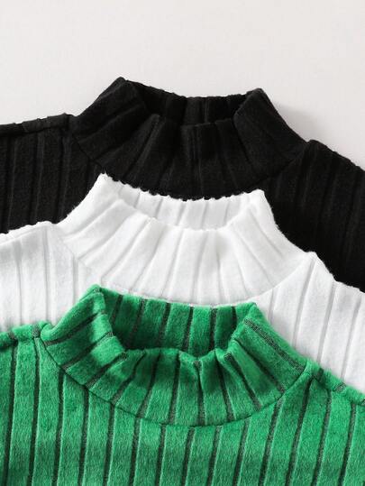 SHEIN 3 قطع تيشيرتات كاجوال طويلة الأكمام بياقة عالية مريحة للمراهقين الذكور