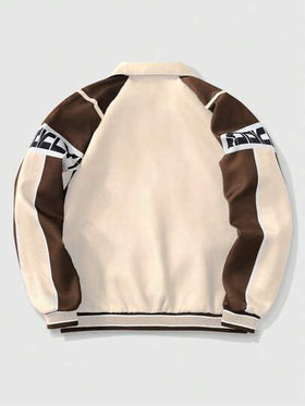 ROMWE MEN Prep جاكيت كاجوال بأكمام طويلة بتصميم بسيط وعصري، بطراز كرة القدم، للموسم الخريفي