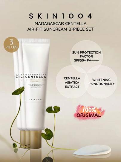 SKIN1004 3 قطع من واقي الشمس المرطب بمستخلص سنتيلا الآسيوية من مدغشقر، SPF50+ PA++++، صيغة لطيفة، مهدئ ومصلح، خفيف الوزن ومرطب، غير دهني، حماية شمسية شاملة، مناسب للبشرة الحساسة وجميع أنواع البشرة. 20مل/0.67 أونصة سائلة*3 | مستحضرات تجميل كورية