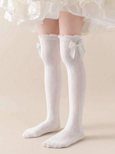 زوج من جوارب الشبكة متوسطة الطول للبنات مزينة بفيونكة من الدانتيل، جوارب أميرة أنيقة مكسرة، مناسبة للحفلات والأعياد والهدايا والعودة إلى المدرسة والعروض الراقصة والاستخدام اليومي