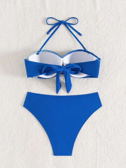 Swim Lushoire 2 قطعة مجموعة بكيني ثلاثية مخطط تصميم أكسفورد للنساء ، ملابس سباحة كاجوال للشاطئ والأجازات الصيفية