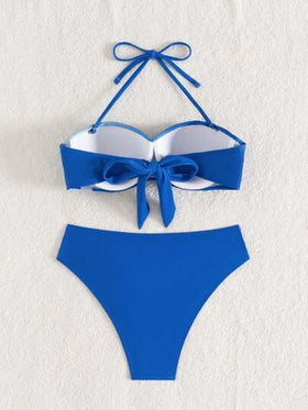 Swim Lushoire 2 قطعة مجموعة بكيني ثلاثية مخطط تصميم أكسفورد للنساء ، ملابس سباحة كاجوال للشاطئ والأجازات الصيفية