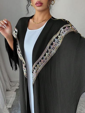 SHEIN Najma رمضان عباية فضفاضة مع أكمام جرس وأطراف مزينة بالترتر والتطريز والشريط