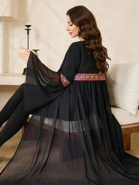 Al Najma رمضان عباءة نسائية فضفاضة مزينة بطباعة الأزهار مع أكمام طويلة