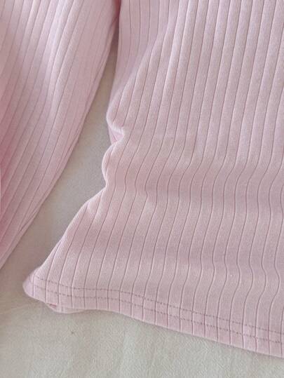 SHEIN قميص كاجوال بأكمام طويلة وياقة طاقم للبنات المراهقات، بتصميم ضيق مريح من الأقمشة المحبوكة بشكل ملائم وبألوان سادة