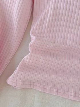 SHEIN قميص كاجوال بأكمام طويلة وياقة طاقم للبنات المراهقات، بتصميم ضيق مريح من الأقمشة المحبوكة بشكل ملائم وبألوان سادة