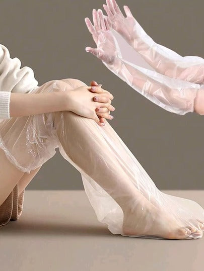 200/2 قطعة غشاء قدم طويل قابل للتخلص منه ومقاوم للماء، رعاية ترطيب الساق في SPA، قفازات ترطيب متعددة الوظائف مسمكة، مناسبة ل- SPA والعناية اليومية بالبشرة ومراكز الصحة والصالونات
