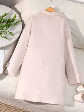 SHEIN معطف صوفي مزدوج الصدر أنيق مع خصر مشدود للفتيات المراهقات، متعدد الاستخدامات للتنقل