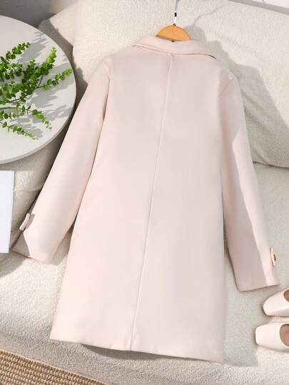 SHEIN معطف صوفي مزدوج الصدر أنيق مع خصر مشدود للفتيات المراهقات، متعدد الاستخدامات للتنقل