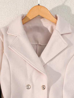 SHEIN معطف صوفي مزدوج الصدر أنيق مع خصر مشدود للفتيات المراهقات، متعدد الاستخدامات للتنقل