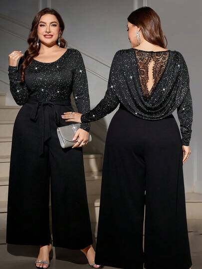 SHEIN Clasi جمبسوت أنيقة بدون ظهر للنساء كبيرات الحجم للحفلات، ملابس عيد الميلاد والعام الجديد، ملابس ، فستان أنيق للنساء، جمبسوت أنيقة للنساء، ملابس للعطلات الصيفية