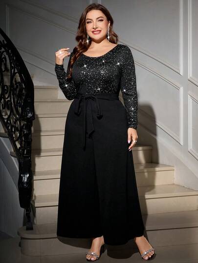 SHEIN Clasi جمبسوت أنيقة بدون ظهر للنساء كبيرات الحجم للحفلات، ملابس عيد الميلاد والعام الجديد، ملابس ، فستان أنيق للنساء، جمبسوت أنيقة للنساء، ملابس للعطلات الصيفية