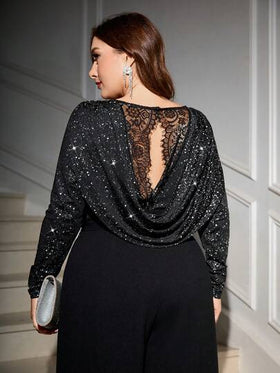 SHEIN Clasi جمبسوت أنيقة بدون ظهر للنساء كبيرات الحجم للحفلات، ملابس عيد الميلاد والعام الجديد، ملابس ، فستان أنيق للنساء، جمبسوت أنيقة للنساء، ملابس للعطلات الصيفية