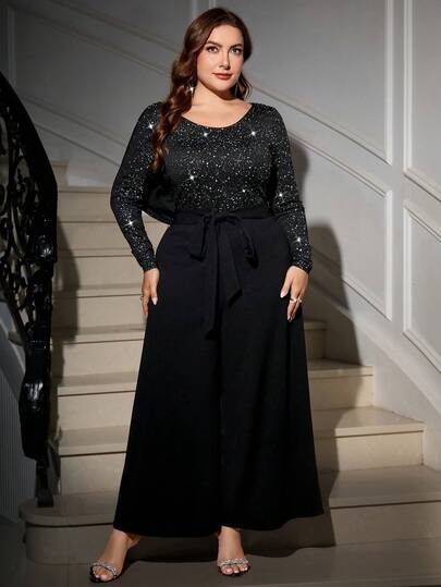 SHEIN Clasi جمبسوت أنيقة بدون ظهر للنساء كبيرات الحجم للحفلات، ملابس عيد الميلاد والعام الجديد، ملابس ، فستان أنيق للنساء، جمبسوت أنيقة للنساء، ملابس للعطلات الصيفية