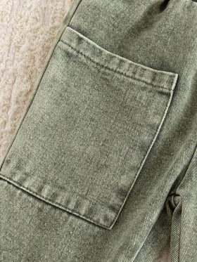 SHEIN قميص أزرق مغسول بأسلوب شارع عصري مع بنطلون للأطفال الرضع (الأولاد)، ربيع/خريف