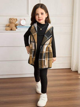 Emery Rose Kids Emery Rose Kids 3 قطع طقم بنات موضة حضرية: جاكيت مربعات، تي شيرت بأكمام طويلة، وبنطلون، مناسب للخروجات اليومية والتجمعات والحفلات والعطلات في فصلي الخريف والشتاء