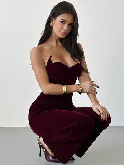Firerie إنيق، فاخر، رومانسي، جذاب، فريد من نوعه موضة رأس السنة، عيد الحب، حفلة، كرة أسود أحمر عريض الساق بدون أحزمة بخصر عالي من الفيلكرو، خريف/شتاء