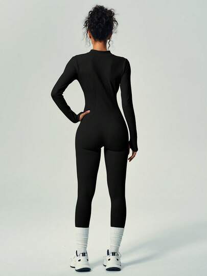UONNOU قطعة واحدة جمبسوت، لون خوخي رافع للأرداف ومنحف، تشكيل كامل للجسم، ياقة نصف سحاب، أكمام طويلة مع فتحة للإبهام، مناسبة للرياضة والتزلج والدراجات والياقة البدنية والرياضات الداخلية/الخارجية والملابس الكاجوال، قماش محبوك مخطط ناعم، خريف/شتاء
