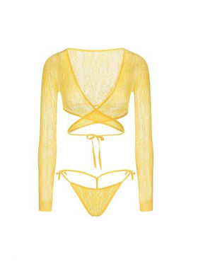 SHEIN مجموعة ملابس داخلية نسائية جذابة قطعتين، توب محصور شبكي شبه شفاف عالي المرونة وسروال أمامي مربوط، مناسب للحفلات والتجمعات والنوادي الليلية