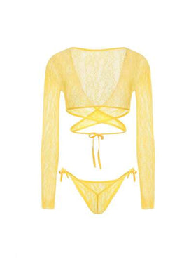 SHEIN مجموعة ملابس داخلية نسائية جذابة قطعتين، توب محصور شبكي شبه شفاف عالي المرونة وسروال أمامي مربوط، مناسب للحفلات والتجمعات والنوادي الليلية