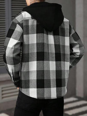 Manfinity Homme سترة كاجوال مقلمة بقلنسوة للرجال، خريف/شتاء