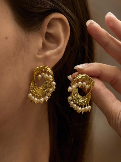 Opalesca أقراط من اللؤلؤ مع شرابات ذهب عيار 18 كاريت، أنيقة وكلاسيكية، إكسسوارات زفاف وحفلات، مجوهرات غربية، طراز فيري كور، مناسبة للأم والنساء والفتيات، أنيقة