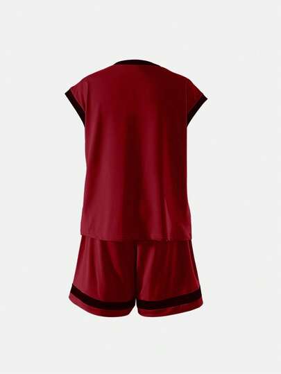 SHEIN Genkimix Kids مجموعة من قميص وشورت كاجوال رياضي يومي للأولاد، قميص بياقة مستديرة وأكمام قصيرة مطبوع عليه حرف، وشورت بخصر مطاطي فضفاض مطبوع عليه حرف، بدلة كرة السلة الصيفية، 2 قطعة