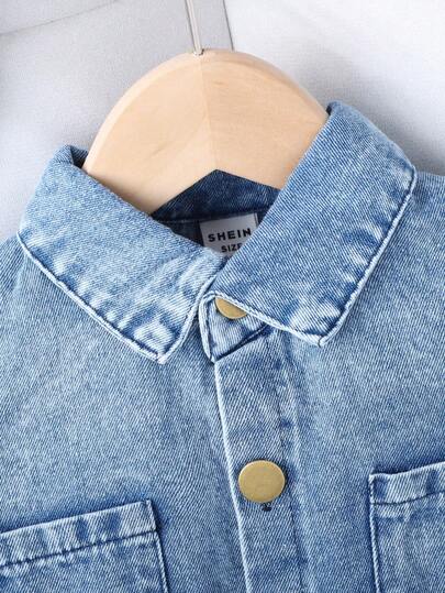 SHEIN Playful Pals ملابس أولاد رضع مع بنطال، غسل أزرق فاتح بطراز شارع جريء معاصر، ملابس ربيعية وخريفية