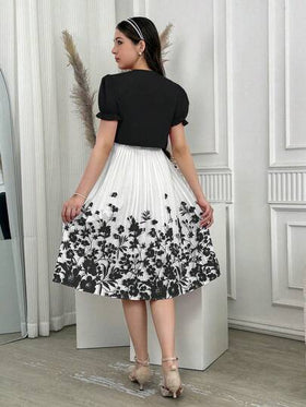 SHEIN مجموعة فستان مطبوع بالزهور مع كارديجان مطوي 2 قطعة للبنات المراهقات، أنيقة وجديدة لموسم الصيف