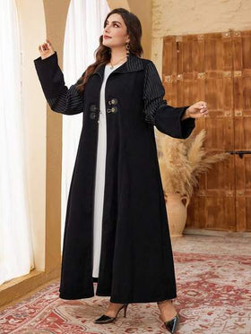 Al Najma رمضان عباءة فضفاضة بأكمام طويلة مخططة ومرقعة للمقاسات الكبيرة، للربيع والخريف