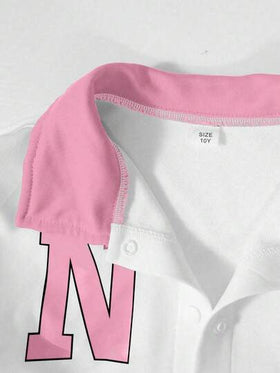 SHEIN ChillGRL مجموعة بنطلون وجاكيت بنات مراهقات من HYPEME، جاكيت بيسبول بياقة زر وطباعة حرفية، بنطلون واسع مخطط، ملابس يومية مريحة، مناسبة للخريف والشتاء