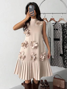 SHEIN فستان أنيق بدون أكمام مع طوق مندرين وزخرفة زهرية وذيل منبثق للمراهقات