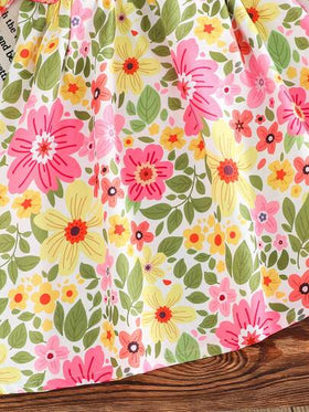 Emery Rose Kids فستان أنيق بطبعات زهرية مع ياقة مكسرة وأكمام منتفخة مناسب للفتيات، فستان زهري أنيق بياقة بيتر بان