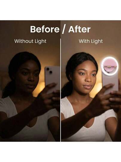Fill lights 1 قطعة إضاءة حلقية للسيلفي محمولة، متوفرة باللون الأبيض/الوردي/الأزرق/الأسود، قابلة للشحن عبر USB، 3 أوضاع إضاءة، مناسبة للبث المباشر وتسجيل الفيديو والتصوير والمناكير وتمديد الرموش والوشم والعناية بالبشرة، تحكم باللمس، ديكور غرفة، تخييم خا...