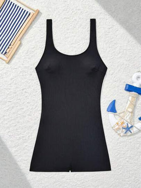 Swim SPRTY بدلة سباحة قطعة واحدة للنساء بياقة مستديرة وظهر مفتوح، بتصميم أسود مخطط، مناسبة للاستخدام اليومي والعطلات الصيفية