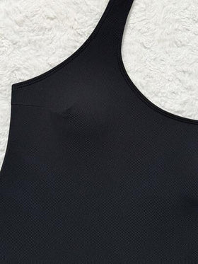 Swim SPRTY بدلة سباحة قطعة واحدة للنساء بياقة مستديرة وظهر مفتوح، بتصميم أسود مخطط، مناسبة للاستخدام اليومي والعطلات الصيفية