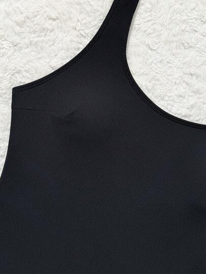 Swim SPRTY بدلة سباحة قطعة واحدة للنساء بياقة مستديرة وظهر مفتوح، بتصميم أسود مخطط، مناسبة للاستخدام اليومي والعطلات الصيفية