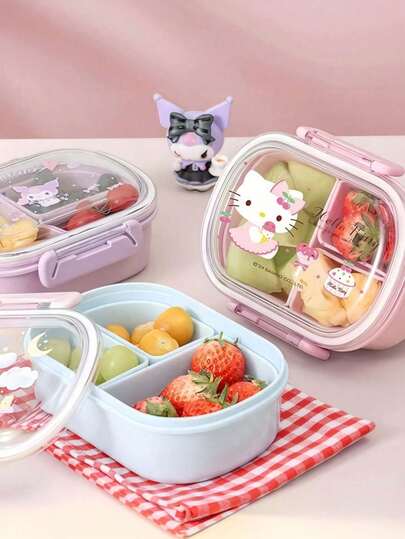 Sanrio 1 مجموعة صندوق غداء هالو كيتي وأصدقائها الوردي - صندوق غداء بلاستيكي مقاوم للتسرب، مستطيل الشكل، متين، به حجرات، قابل للغسل باليد للعمل والمدرسة والسفر، صندوق تخزين غداء العمل | صندوق غداء بموضوع شخصيات | مادة سهلة التنظيف، ساتريو