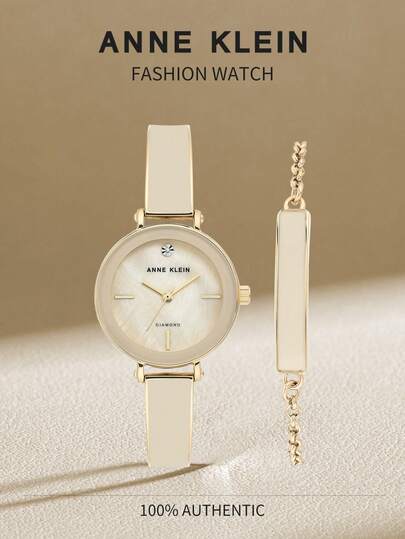 Anne Klein ساعة نسائية مع سوار مرصعة بالألماس، ساعة كوارتز نسائية مع قرص مرصع بالألماس وسوار قابل للتعديل، ساعة أنالوج أنيقة للسيدات، AK/3620CRST