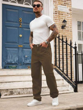 Manfinity Homme بنطلون جينز رجالي كاجوال متعدد الاستخدامات مع جيوب وأزرار