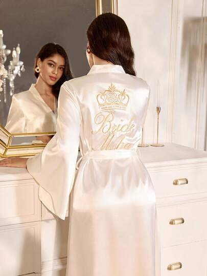 LuxeNights رداء طويل أنيق بأكمام طويلة، رداء فرنسي أنيق وأنيق للخريف، ملابس نوم للسيدات باللون الأبيض