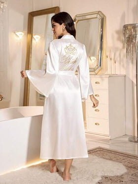 LuxeNights رداء طويل أنيق بأكمام طويلة، رداء فرنسي أنيق وأنيق للخريف، ملابس نوم للسيدات باللون الأبيض