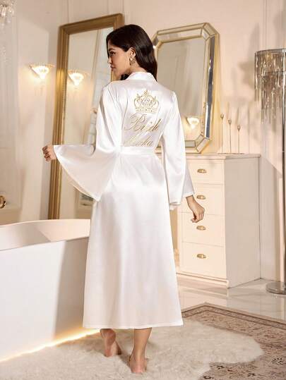 LuxeNights رداء طويل أنيق بأكمام طويلة، رداء فرنسي أنيق وأنيق للخريف، ملابس نوم للسيدات باللون الأبيض