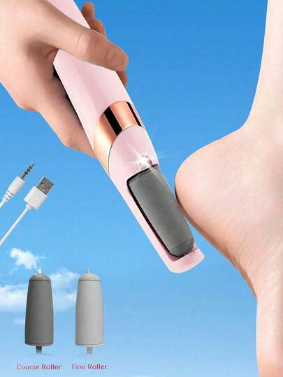 مبرد قدم كهربائي، مزيل الندبات الجلدية الكهربائي، ملف قدم آلي قابل للشحن عبر USB، إعدادان للسرعة، مع ضوء LED وأسطوانات قابلة للاستبدال - فرشاة قدم محمولة وأداة تدليك القدم للبشرة الجافة والمتشققة والقاسية والندبات الجلدية، مناسبة للاستخدام المنزلي والس...