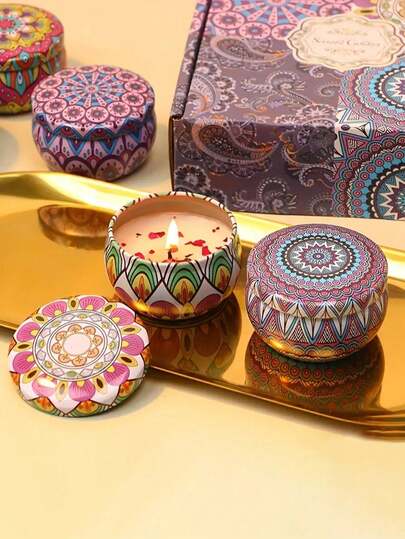 4 قطع مجموعة هدايا شموع معطرة بنمط المندلا - شموع طويلة الاحتراق وخالية من الدخان ذات رائحة غنية، مناسبة لهدايا عيد الحب، عيد الميلاد، الزفاف، التخرج، ديكور المنزل والفندق