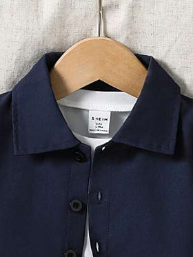 SHEIN Vintaside Kids مجموعة قميص كم قصير وشورت للأطفال الصغار، مناسبة للارتداء اليومي والعودة إلى المدرسة في فصل الخريف/الشتاء، قطعتان