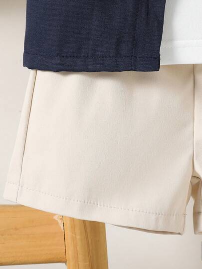 SHEIN Vintaside Kids مجموعة قميص كم قصير وشورت للأطفال الصغار، مناسبة للارتداء اليومي والعودة إلى المدرسة في فصل الخريف/الشتاء، قطعتان